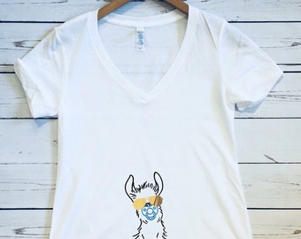 Baby Boy Llama, Women's V Neck T Shirt Llama Baby Shirt Llama Shirt Funny  Llama Shirt Pregnant Maternity Llama Shirt Gender Reveal