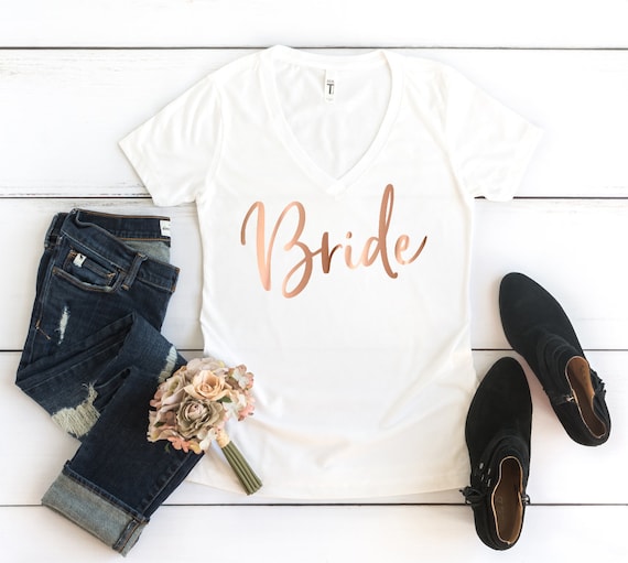 Bride Women/'s V-Neck Bride Team Maid of Honor Bridal Party Bachelor Charcoal Tee