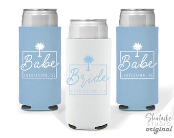 Bachelorette Party Slim Can Holder - Charleston - Bride - Babe - Polyfoam Reusable Can Holder - South Carolina Palmetto Cheers to Bach Bash