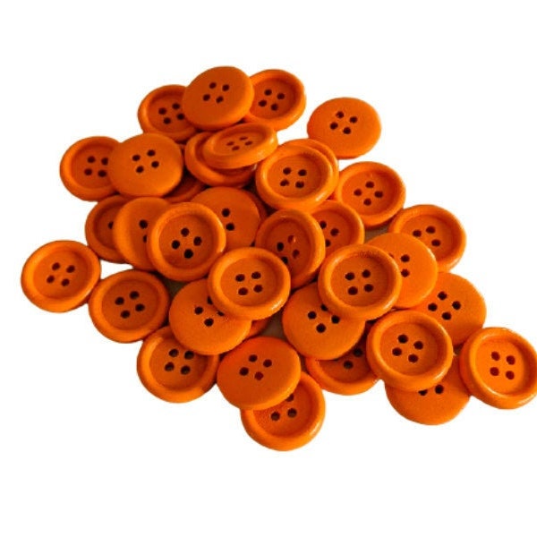 8 Orange Round Wooden Buttons - Orange Buttons - Wooden Buttons- Decorative Buttons - #RWB0047