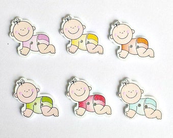 6 Wooden Crawling Baby Buttons - Baby Buttons - Crawling Baby