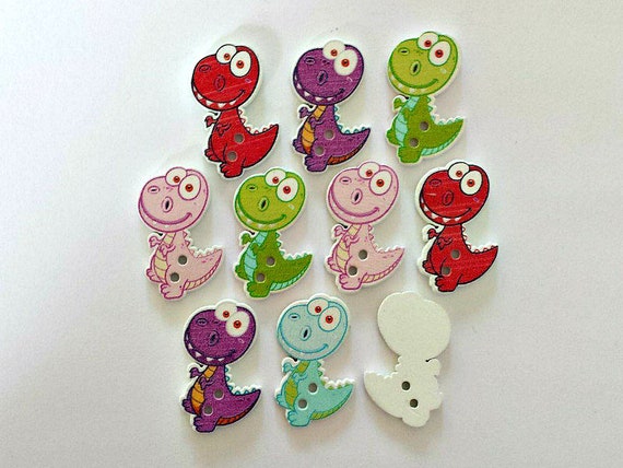 10 x CUTE DINOSAUR BUTTONS 28 x 20mm SAME DAY **FREE** POSTAGE
