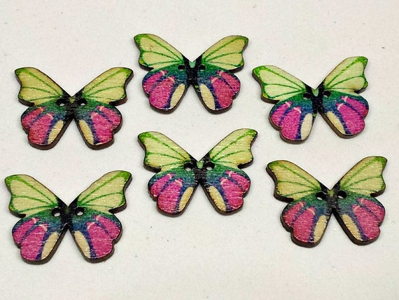 6 Wooden Butterfly Buttons Sewing Buttons Phantom | Etsy
