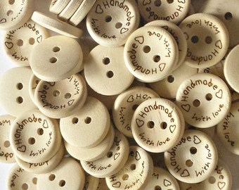 10 Made with Love Wooden Buttons - Wooden Buttons - Round Buttons - #RWB0004