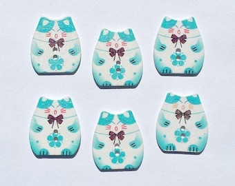 6 Aqua Plutus Cat Buttons - Cats - Buttons - Aqua Cats - Sewing Buttons - Quilting Buttons - Embellishments - #WSB0021