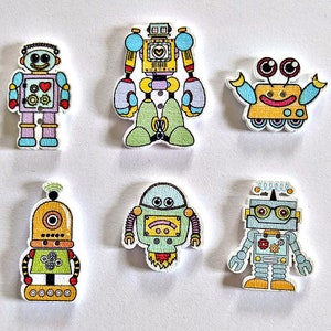 6 Robot Buttons Robots Pattern Android Buttons Scrapbook Craft Buttons ...