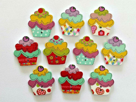 Cupcake buttons for sewing or crafting Cupcake craft embellishments cake gifts