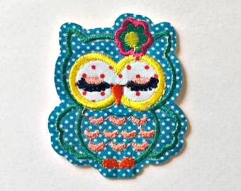 Embroidered Blue Polka Dot Owl Patch - Iron on Applique - Sew on Patch - Owl Patch - Kids Patch - #PS0080