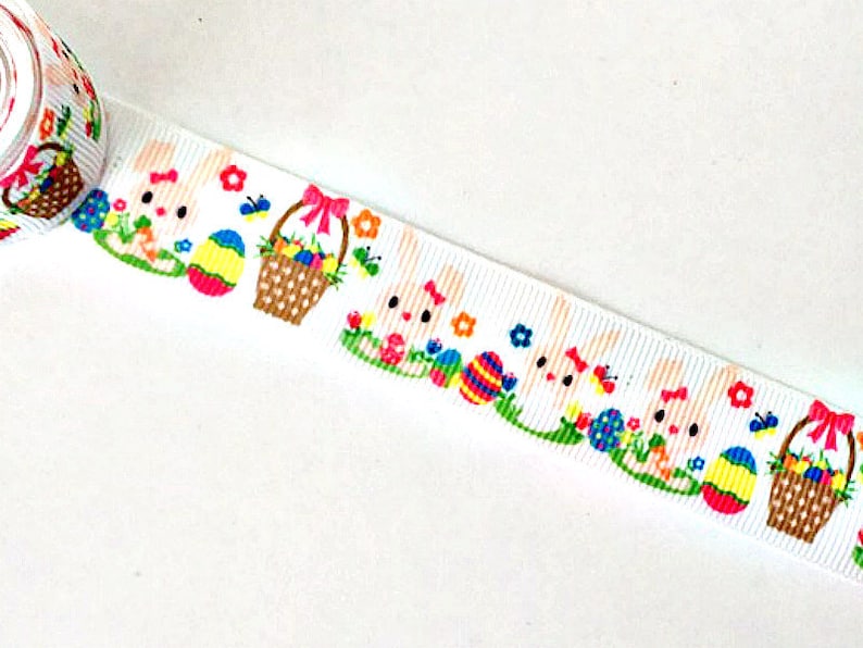 1 25mm Embellishments Printed Grosgrain Ribbon Easter Ribbon Hair Ties #RT0012 Scrapbooking Trim Sewing Ribbon