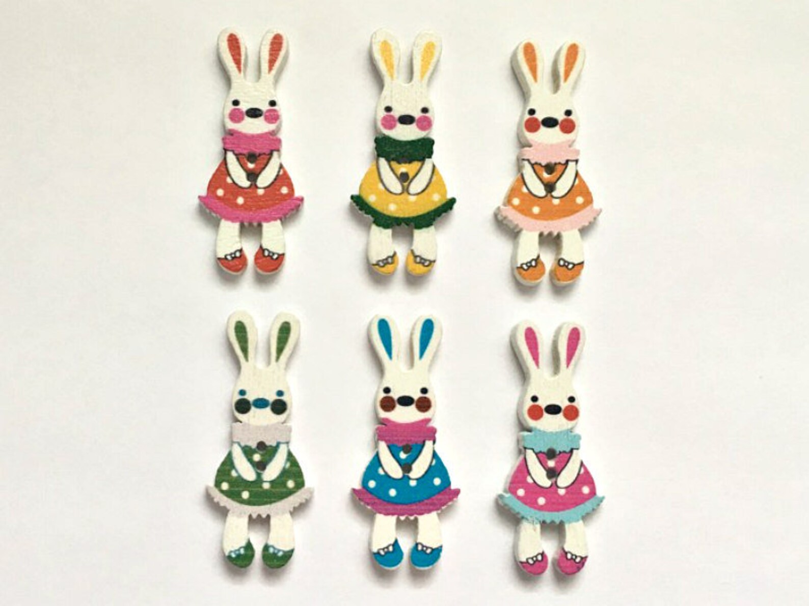 6 Wooden Bunny Buttons Easter Buttons Rabbit Buttons Etsy