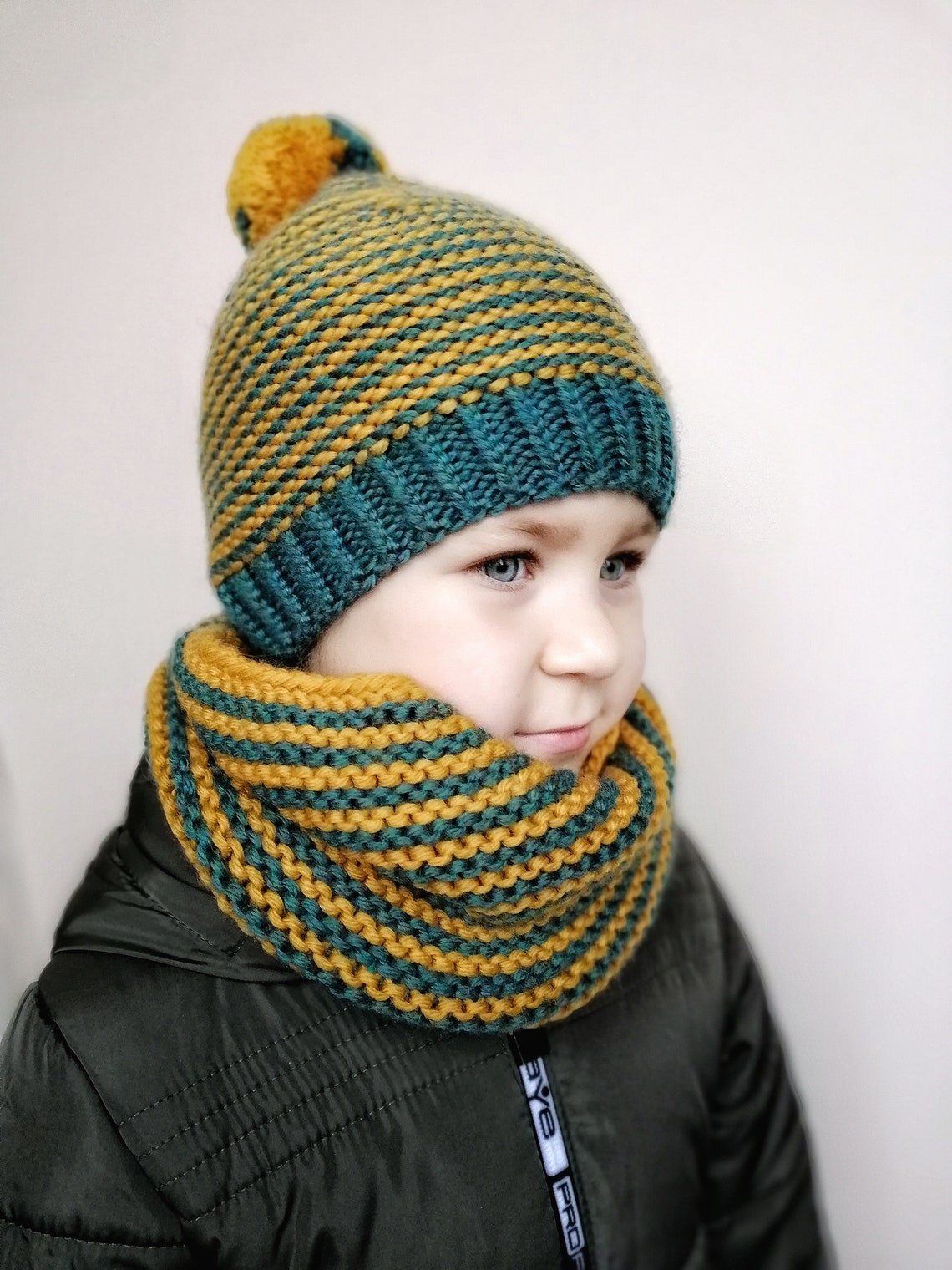 Kids Hat and Scarf Set Kids Winter Beanie and Cowl Knitted Etsy