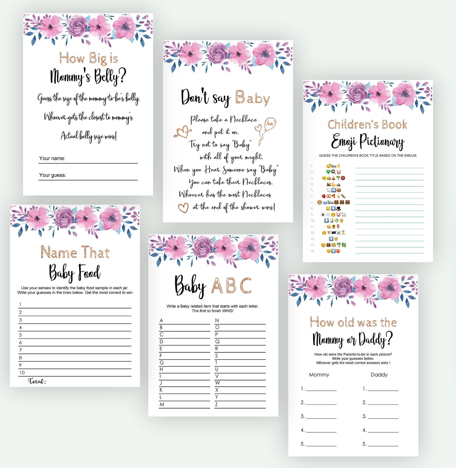 Baby Shower Games Printable What is in your purse Floral Baby | Etsy