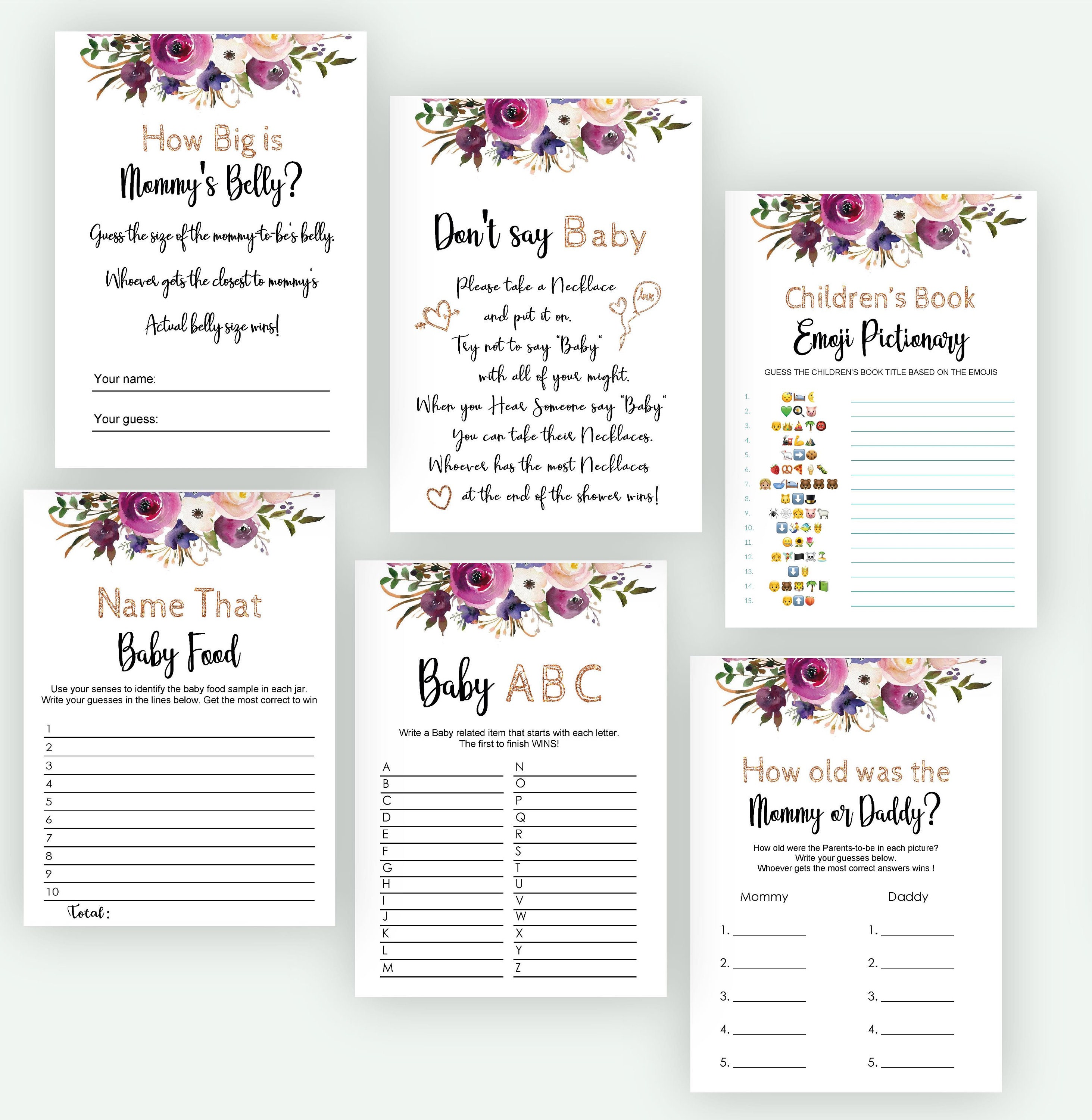 Printable Funny Baby Shower Games Bundle Baby Shower Games | Etsy