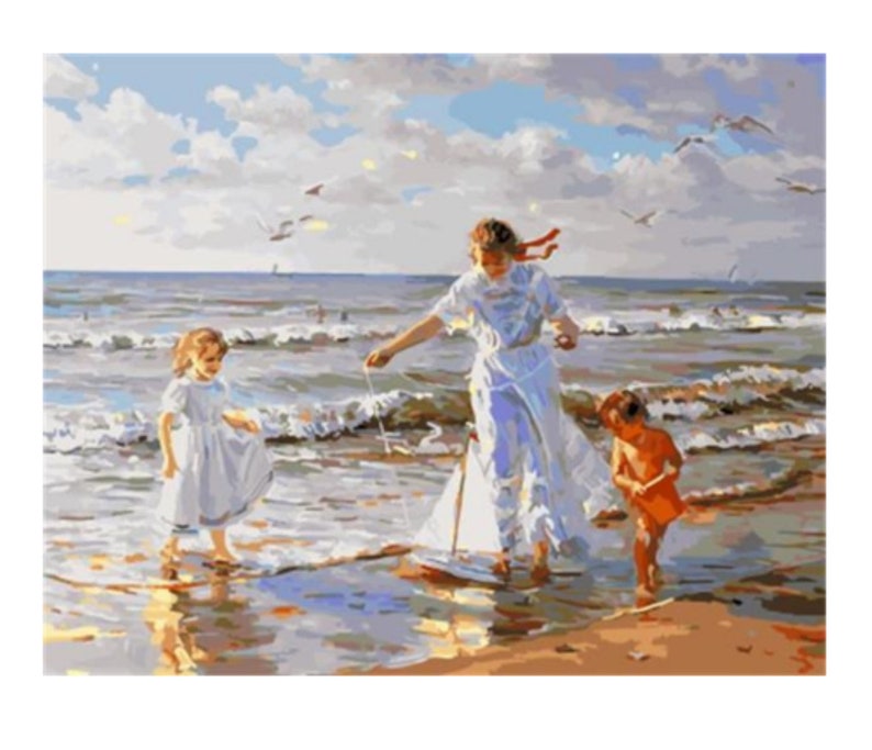 Beach Ocean Paint by Number Kit Seaside Happy Kids DIY Kit Etsy