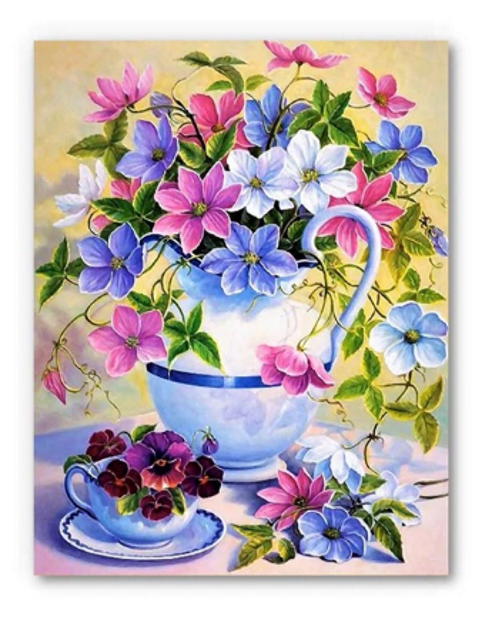 Flowers in Vase Paint by Numbers Kit Colorful Flower Painting Etsy