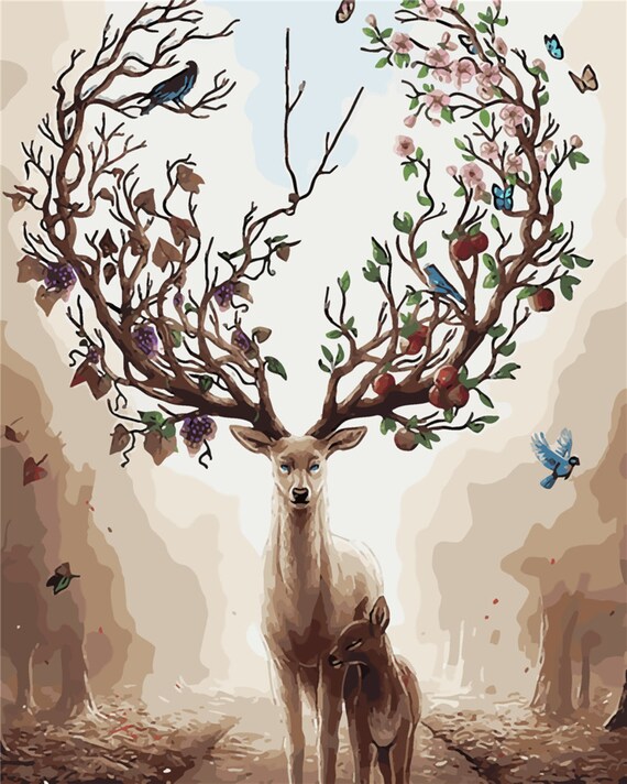 Deer Paint By Number Kit Elk Abstract Animal Diy Painting On Canvas Home Decor Wall Art Gift Idea 16 20