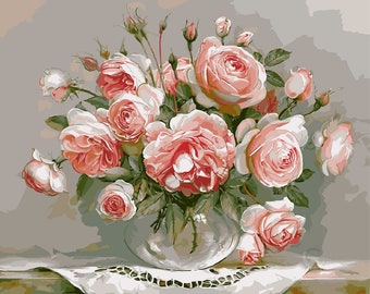 Paint by Number Kit, 16*20" Rose Flowers Still life DIY Painting canvas paint coloring by number home decor wall art gift