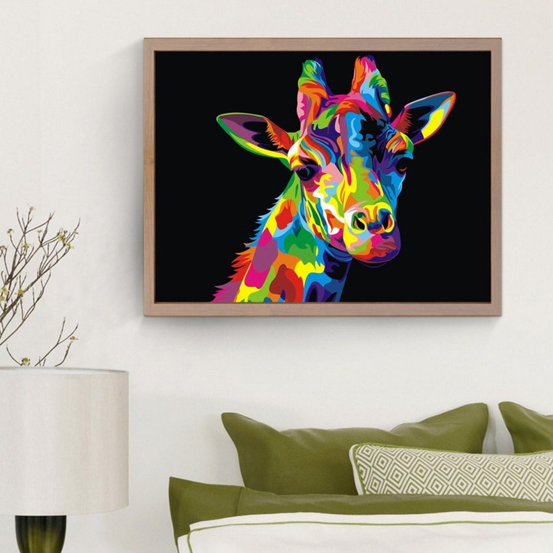 Giraffe Paint by Number Kits Colorful Animal Graphic Pattern Etsy