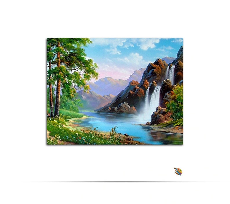 Mountain Waterfall Paint by Numbers Kit Green Tree DIY Kit Etsy