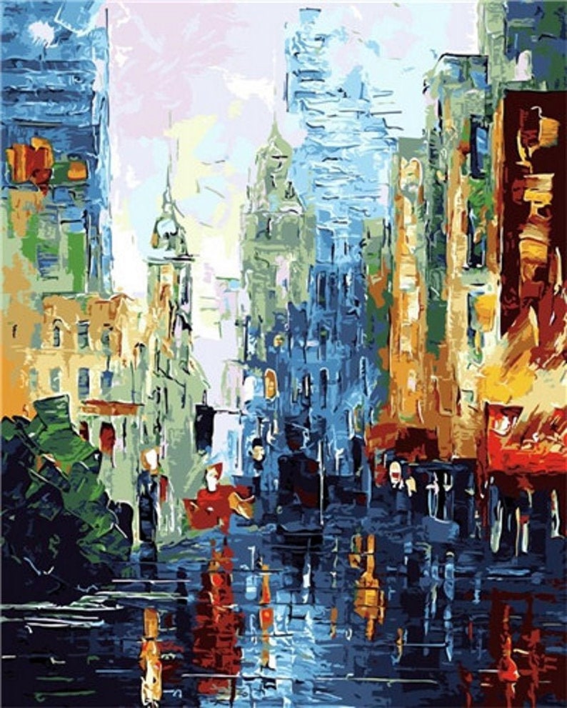Abstract Landscape Paint by Numbers kit Cityscape DIY kit for Etsy
