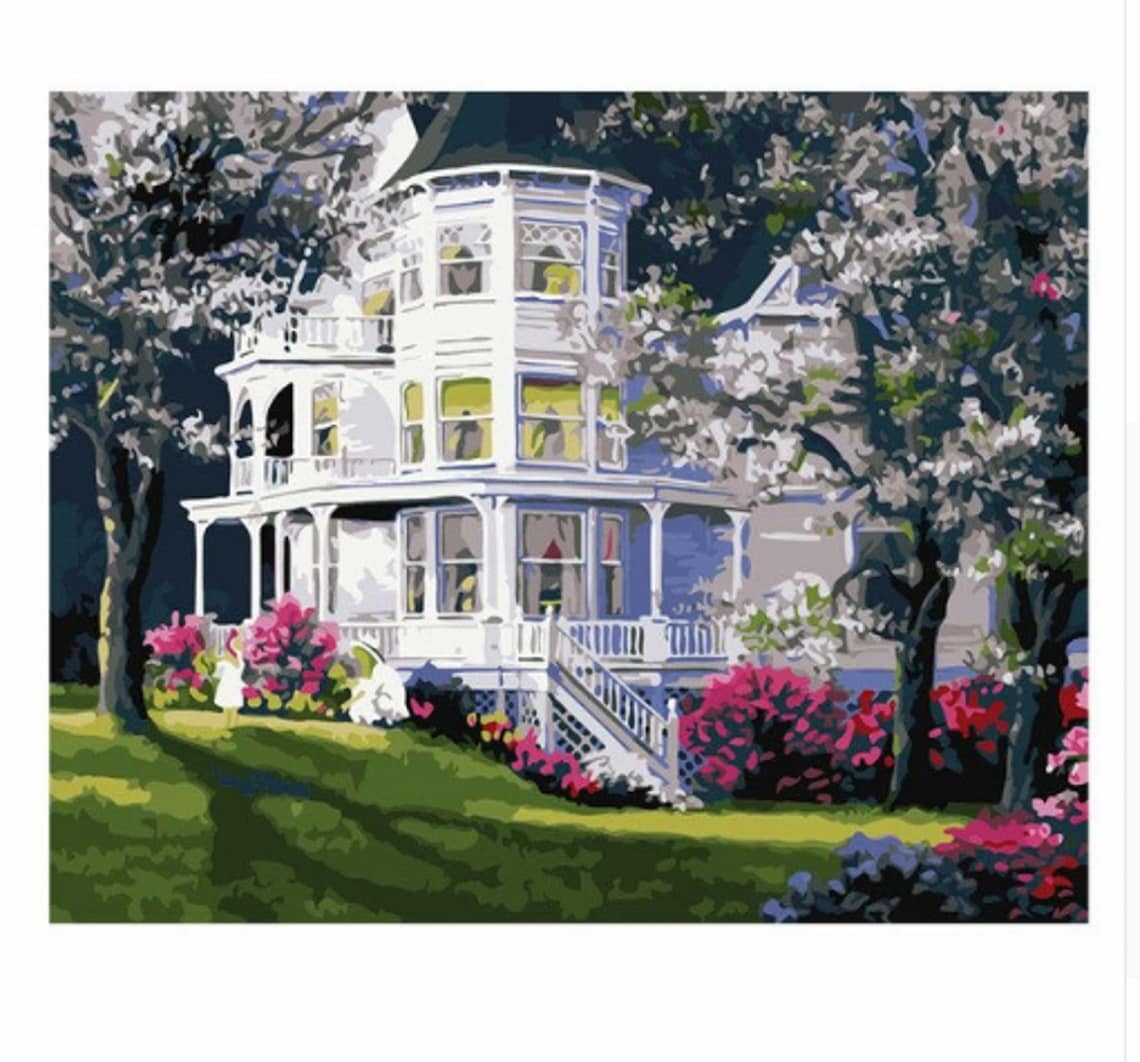 Landscape Paint By Number Kit House In White Diy Kit Painting Etsy