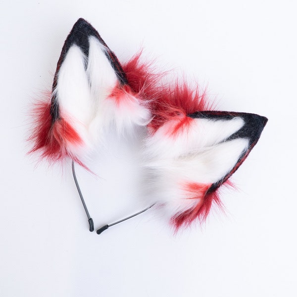 Red Black White Realistic Roleplay Fur Ears Fox Ears Blood Ears Cat Ears Cosplay Red Ears Headbands