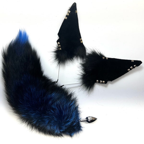 Tail Butt Plug Sex Toy Anubis Fox Tail Plug Black & Royal Blue Furry Sex Toy Anal Plug Anime BDSM Butt Plugs Cosplay Pet Play DDLG Buttplug