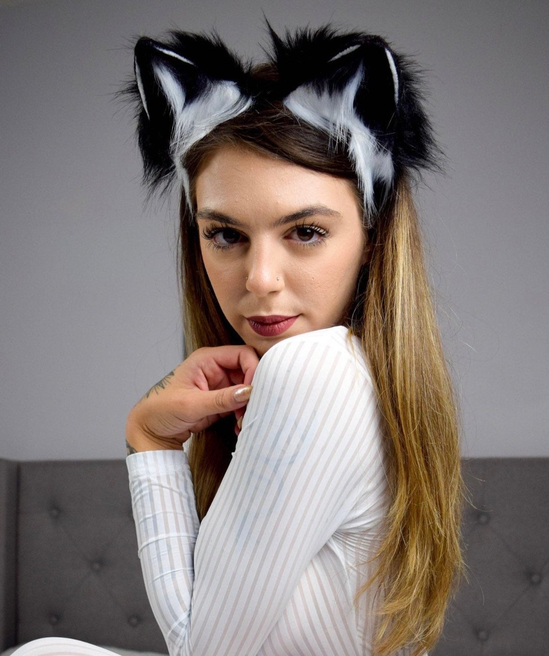 Fox Ears Cat Ears Faux Fur Headband Halloween Dress up Cosplay Roleplay ...