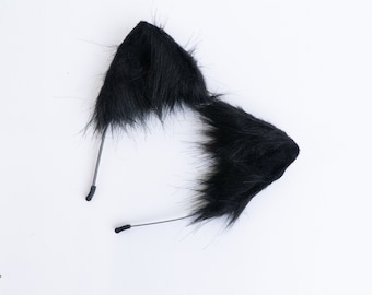 Black Ears Realistic Roleplay Faux Fur Ears Fox Ears Cat Ears Black Ears Headbands