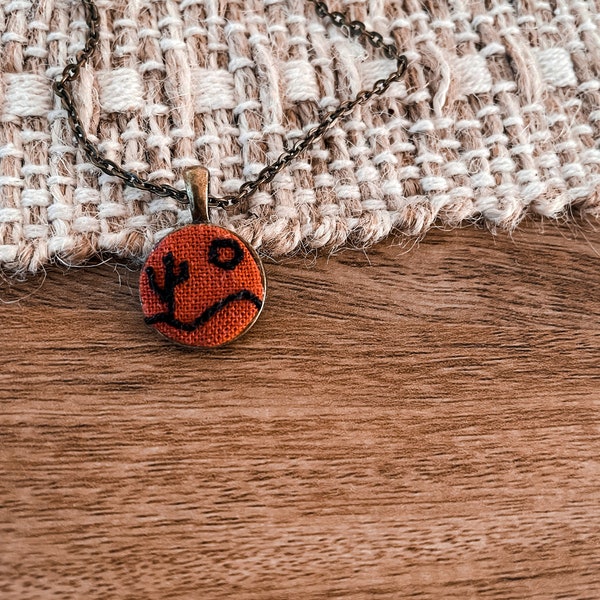 Embroidery necklace | Handmade jewelry | Cactus | Desert vibes | Joshua Tree | Sun | Bezel