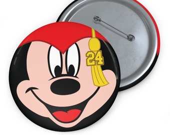 3" Button - Graduation Mickey - Red Hat