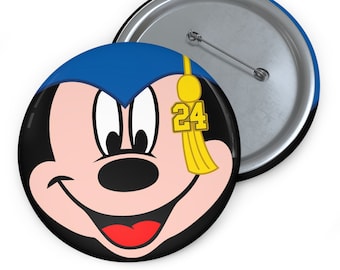 3" Button - Graduation Mickey - Blue Hat