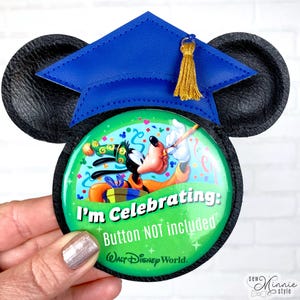 Button Accessory - Graduation - Blue Hat Faux Leather
