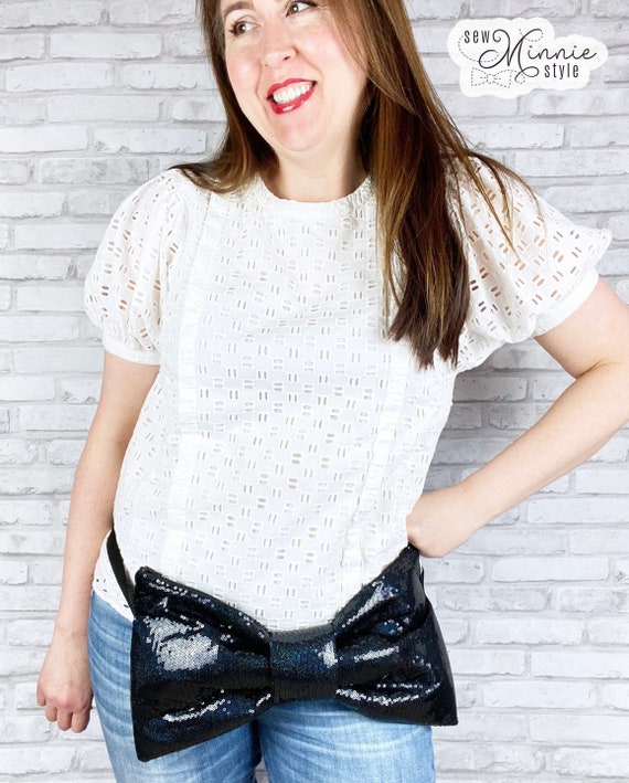 Bow Fanny Pack Holographic Black Sequin Etsy