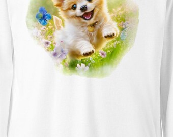 Puppy Frolic - Cani, carini, natura, felicità, amore, innocenti, animali domestici, maglietta unisex a maniche lunghe