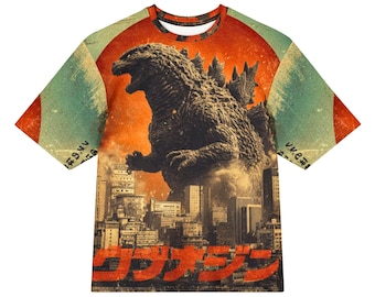 1960s Godzilla T-Shirt – Retro Japanese Kaiju Poster Art, Oversized Cotton Tee