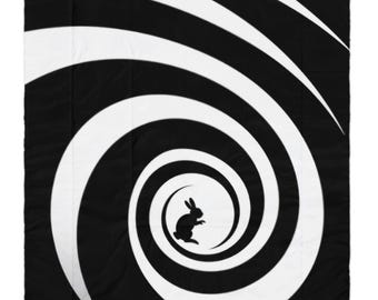 Bunny Spiral Wonderland - Comforter, alice in wonderland, rabbit, rabbit hall, spiral, black and white, original design, comforter