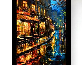 Eine Juninacht - West Bank in Paris- Gerahmte Leinwand, Kunst, Öl auf Leinwand, Wohnkultur