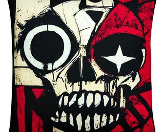 Skull Cracker, Bone Head Series 1 Red - Skull, Skeleton, Red Skull, Street art, Graphic skull art, Man cave, Game room Bed room kid Pillow