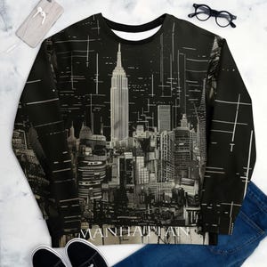 Manhattan Monochrome - Unisex Sweatshirt, city art, line drawing, urban wear, city close
