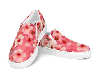 Sakura Drift Slip-Ons - Women’s slip-on canva, japanese fashion, cherry blossom, pink, shoe, flower
