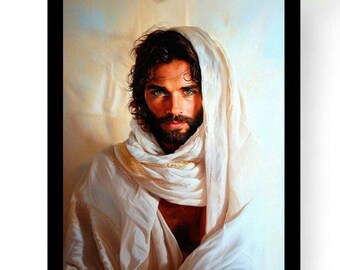 Gesù di Nazareth, diciannovesimo secolo d.C. - Tela incorniciata, pezzo d'epoca, arte religiosa, dio, amore, paradiso, arte cattolica, pittura realistica