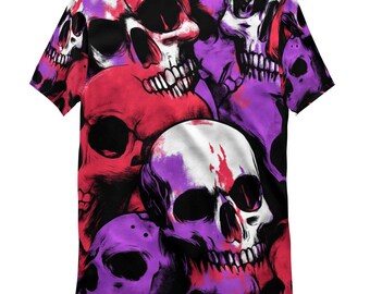 Skull Mash Up - Rosso, Bianco, scheletro, maglietta, horror, unisex, ossa, sangue, T-shirt sportiva da uomo con stampa integrale, viola, arte syreet, graffiti