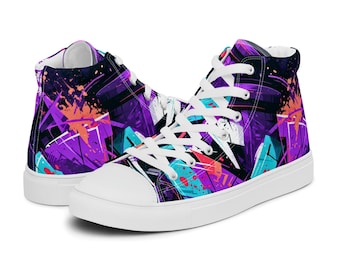 Urban Splash High-Tops - Mens high top canvas shoes. Canvas sneakers with graffiti design, streetwear style, bold colors, custom look