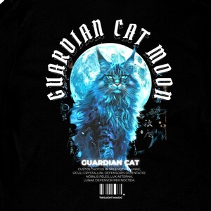 Guardian Cat Moon -  Unisex V-Neck T-Shirt, artistic rendering banner, blue moon, beautiful cat