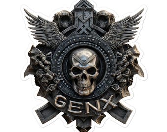 Gen X Skull N Wings - Bubble-free stickers, skull, generation x, angel wing, car sticker, vintage retro, skull and bone.
