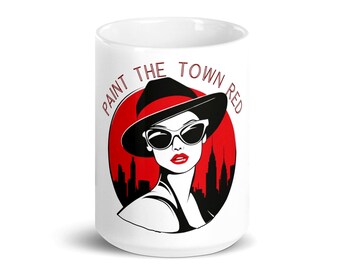 Paint the Town Red - Tazza bianca lucida, art déco, New York, arte teatrale
