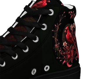 Midnight Cardinal High-Top Sneakers Mens – Black Streetwear Shoes Cardinal Side & Tongue Logo, Unisex High Top Shoes, Spiritual Sneaker