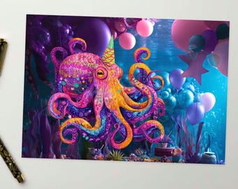 Let’s Get Kraken! It’s Party Time! - Greeting card, birthday, celebration, kids party, teen birthday, toddler birthday, octopus