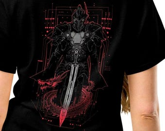 Red Dragon Laser Knight - Maglietta classica unisex, gotica, medievale, stemma